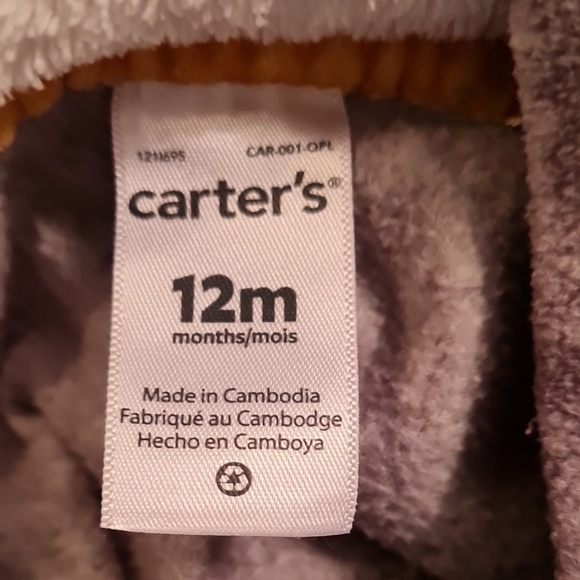 Carter's Gray Kids Jacket, adjustable button closure, ears on hoodie, 12M, EUC - Picture 2 of 6